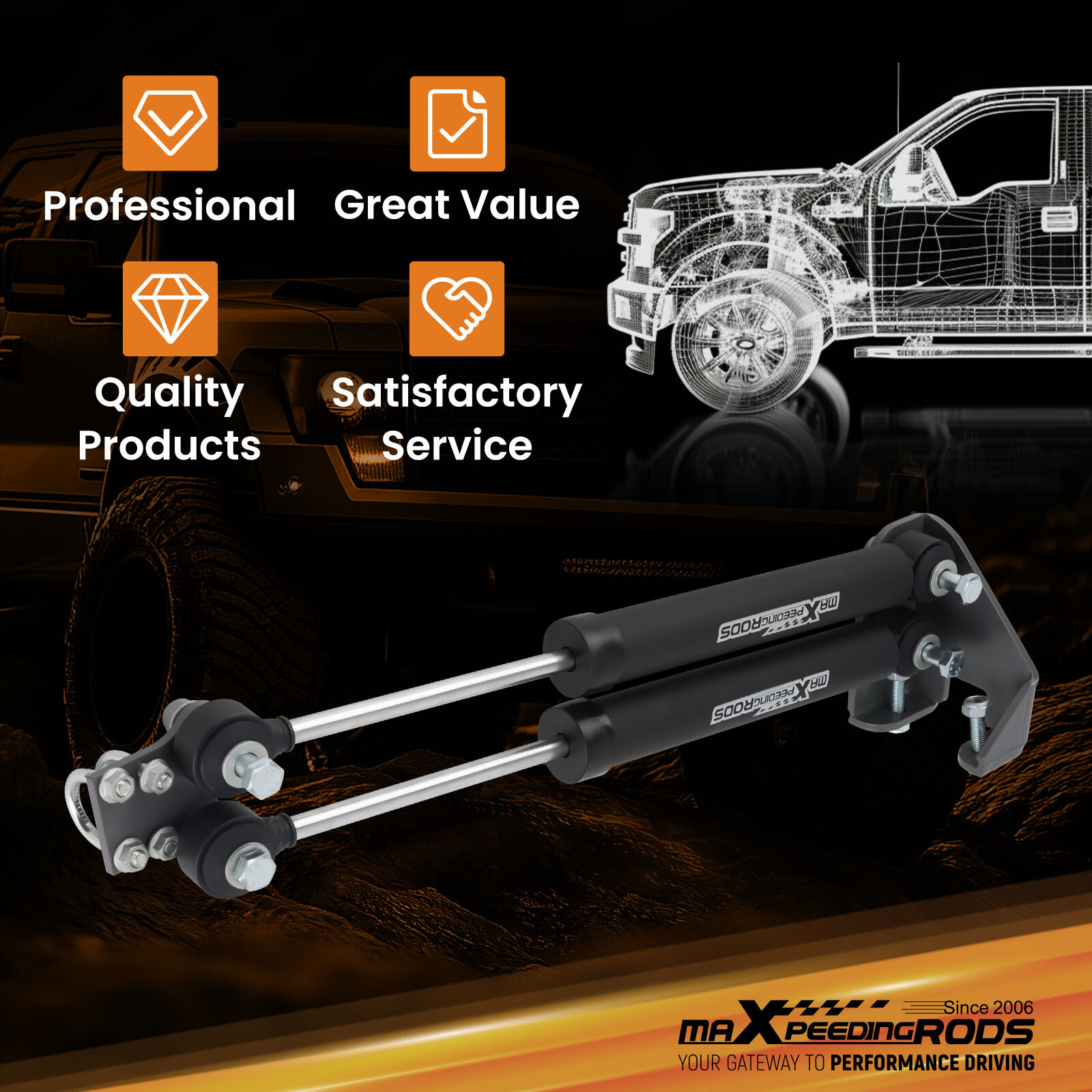 Dual Steering Stabilizer For Jeep Wrangler YJ 4WD 1987-1995 w/ 4-6.5" Lift