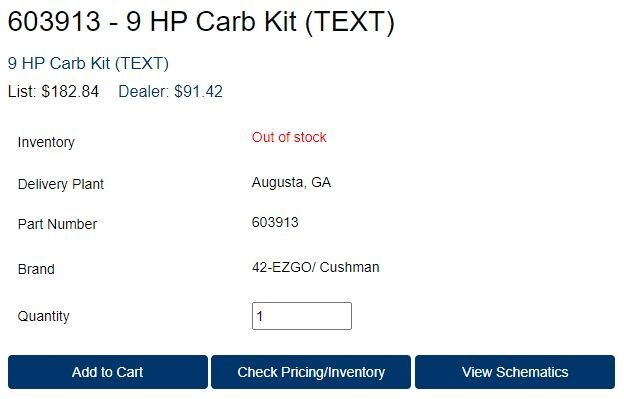 NEW OEM EZGO 4 STROKE SUBARU ROBIN CARBURETOR KIT 295CC 350CC PRE MCI AND MCI