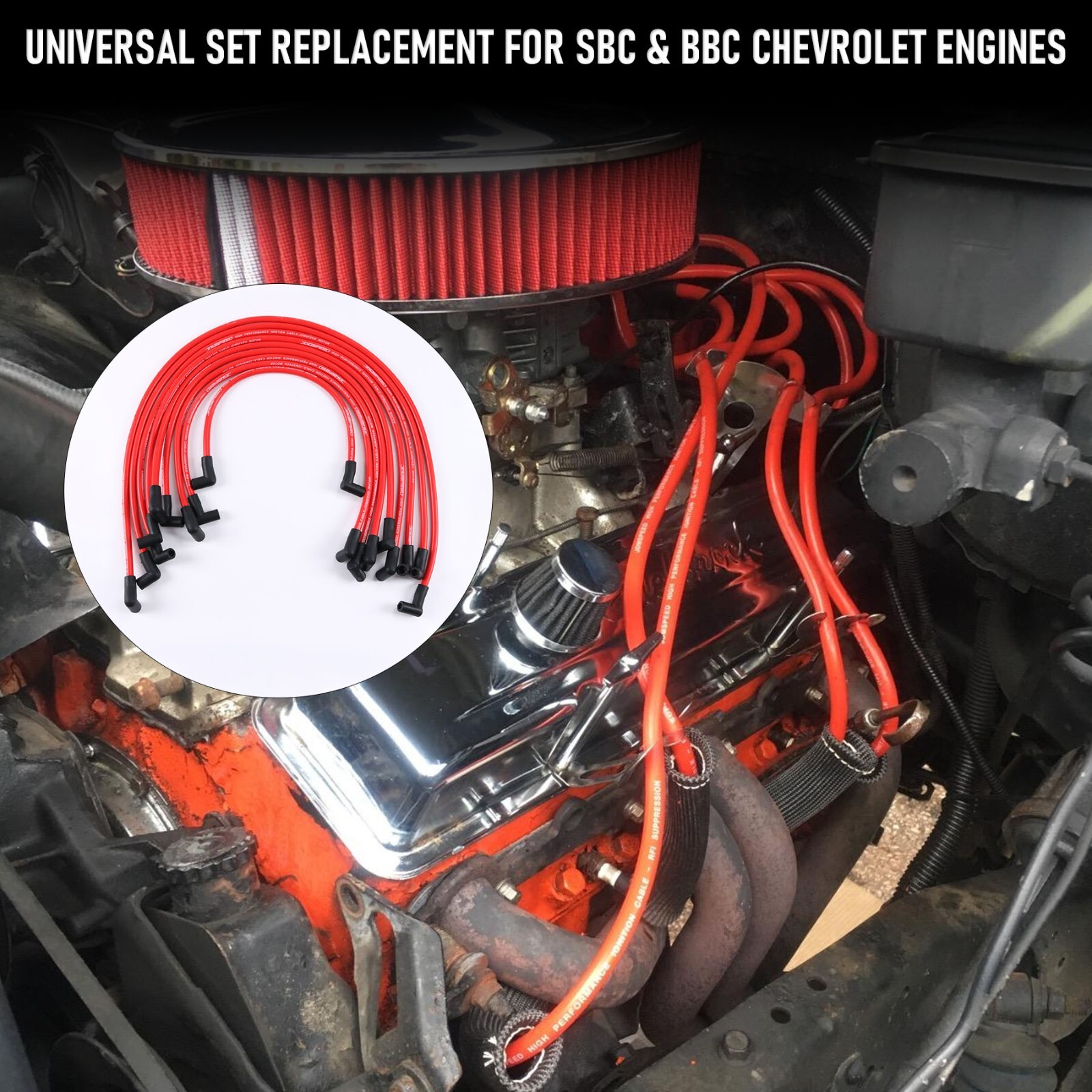 10.5MM Electronic Ignition HEI Spark Plug Wire Set Fit Chevy SBC BBC 454 383 350