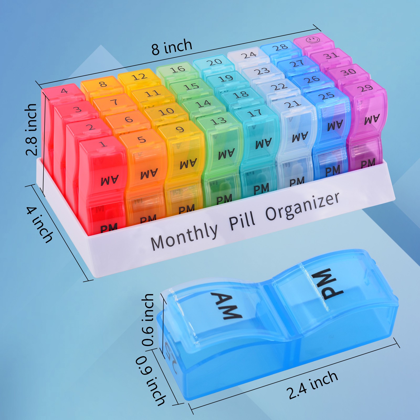 Monthly Pill Organizer 2 Times a Day, 30 Days Pill Box AM PM, 4 Week Pill Cases