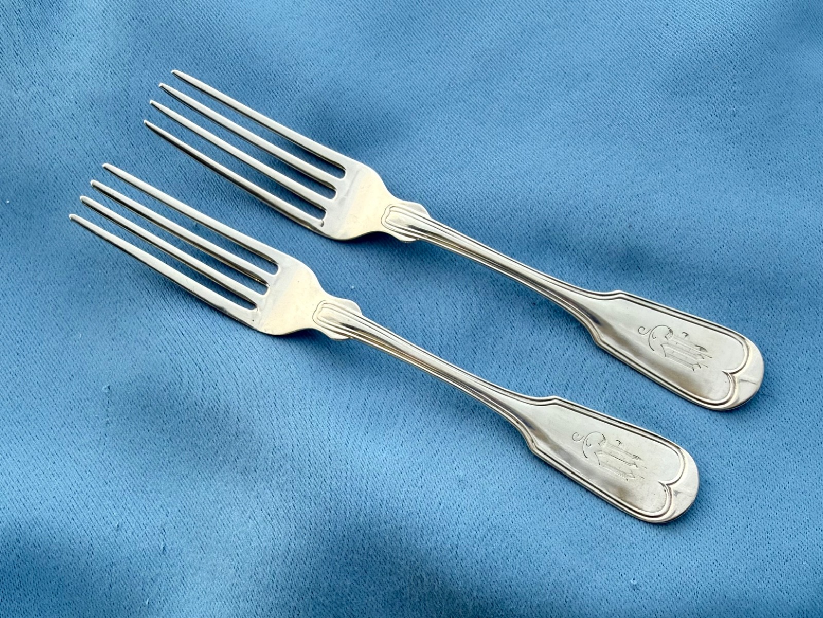 Lot of 4 Coin Silver Forks 2 Dinner,2 Salad,Mixed Makers Mono 191 Gr