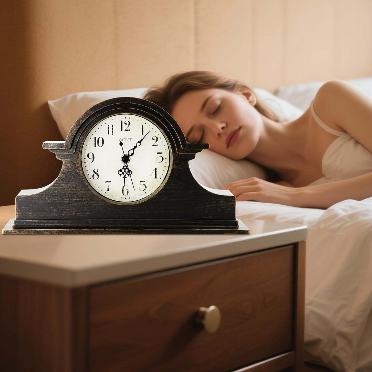 Vintage Farmhouse Mantel Clock - 13 x 7 Inch Quartz Gilt Finish Battery Operated