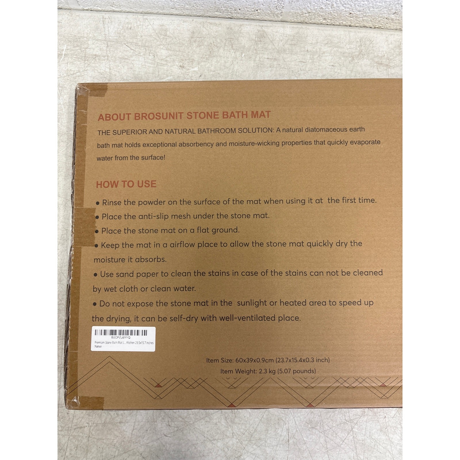 Brosunit Stone Bath Mat, Super Absorbent Quick Dry Non-Slip Mat, 23.5x15.7" Gray