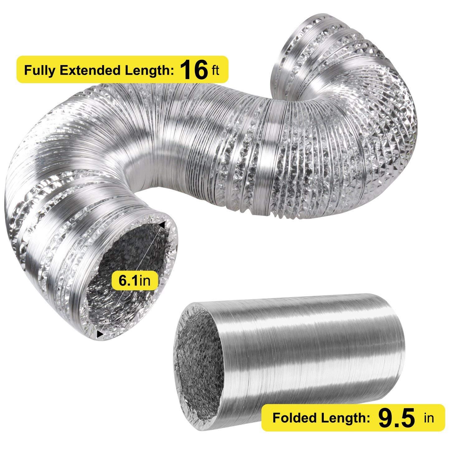 2-Pack iPower 6 Inch 16 Feet Flex Air Aluminum Ducting Hose for HVAC Ventilation