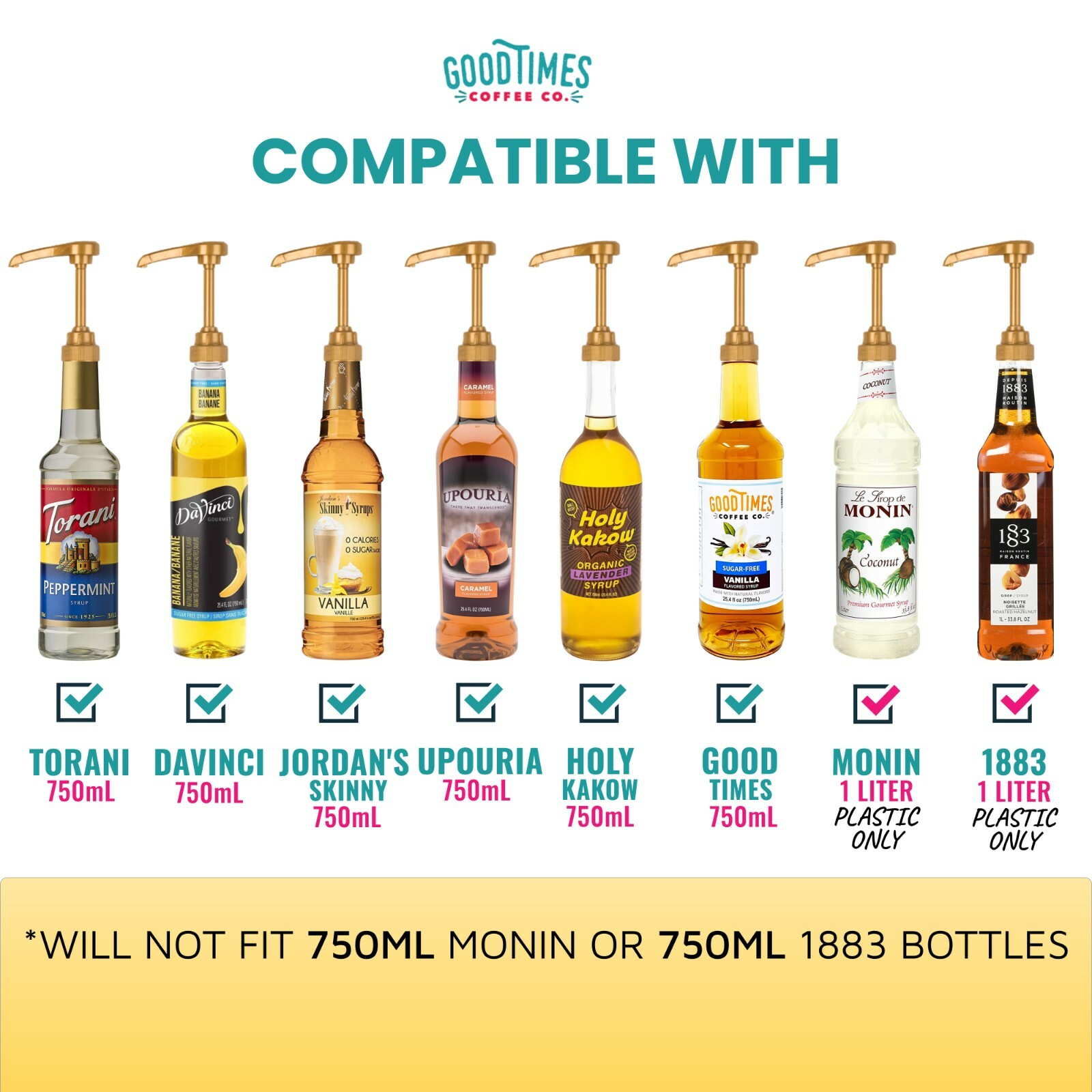 Gold Coffee Syrup Pump for 750 ml Bottles (Pack of 6) Fits Torani and more