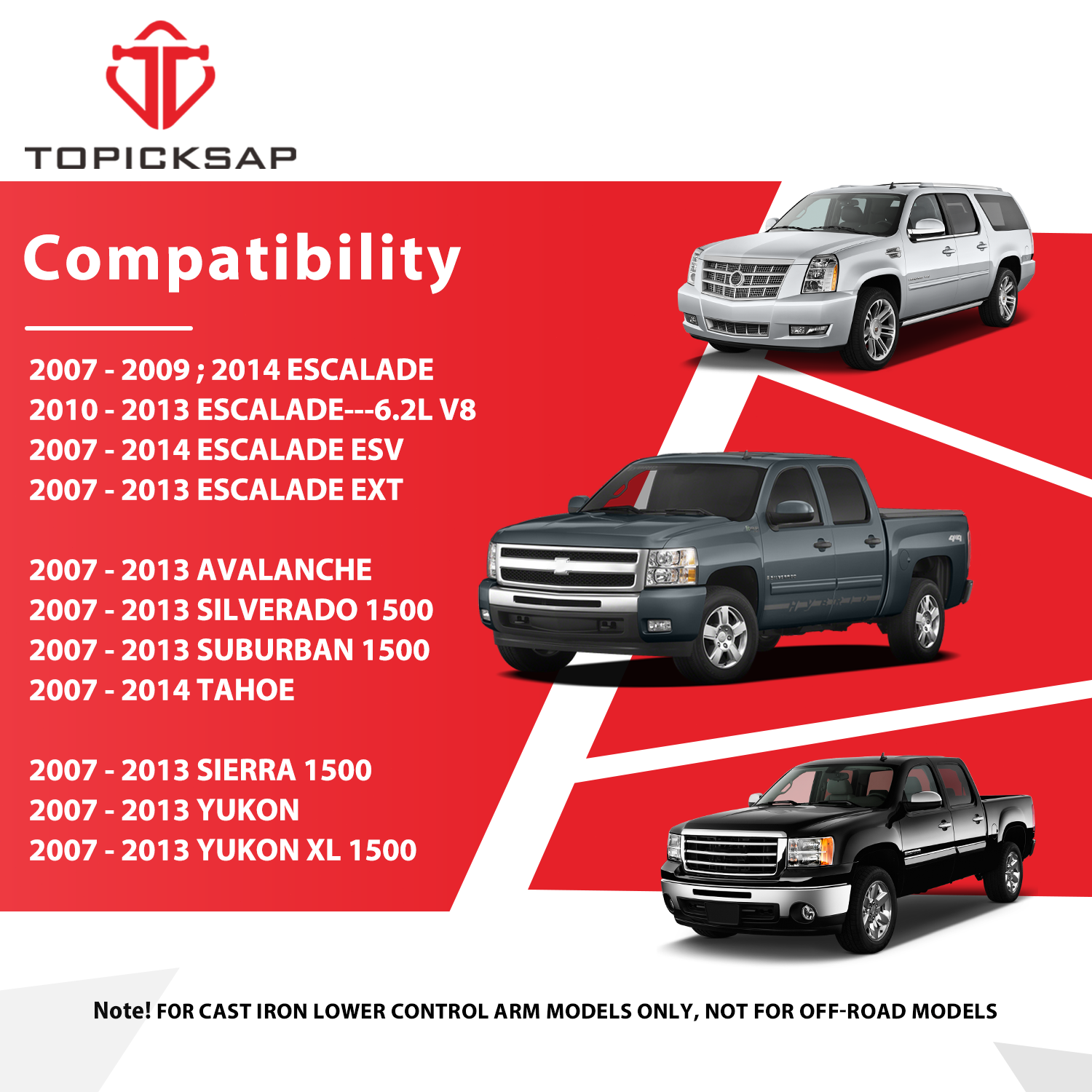 12 Front Upper Lower Control Arm Kit for 2007-2013 Escalade Chevy Silverado GMC