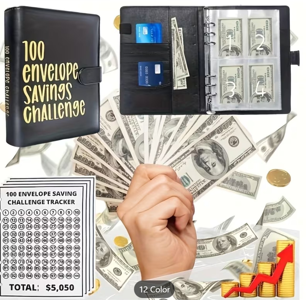 Random color- 100 Envelope Savings Challenge Book with Envelopes, Budget Planner