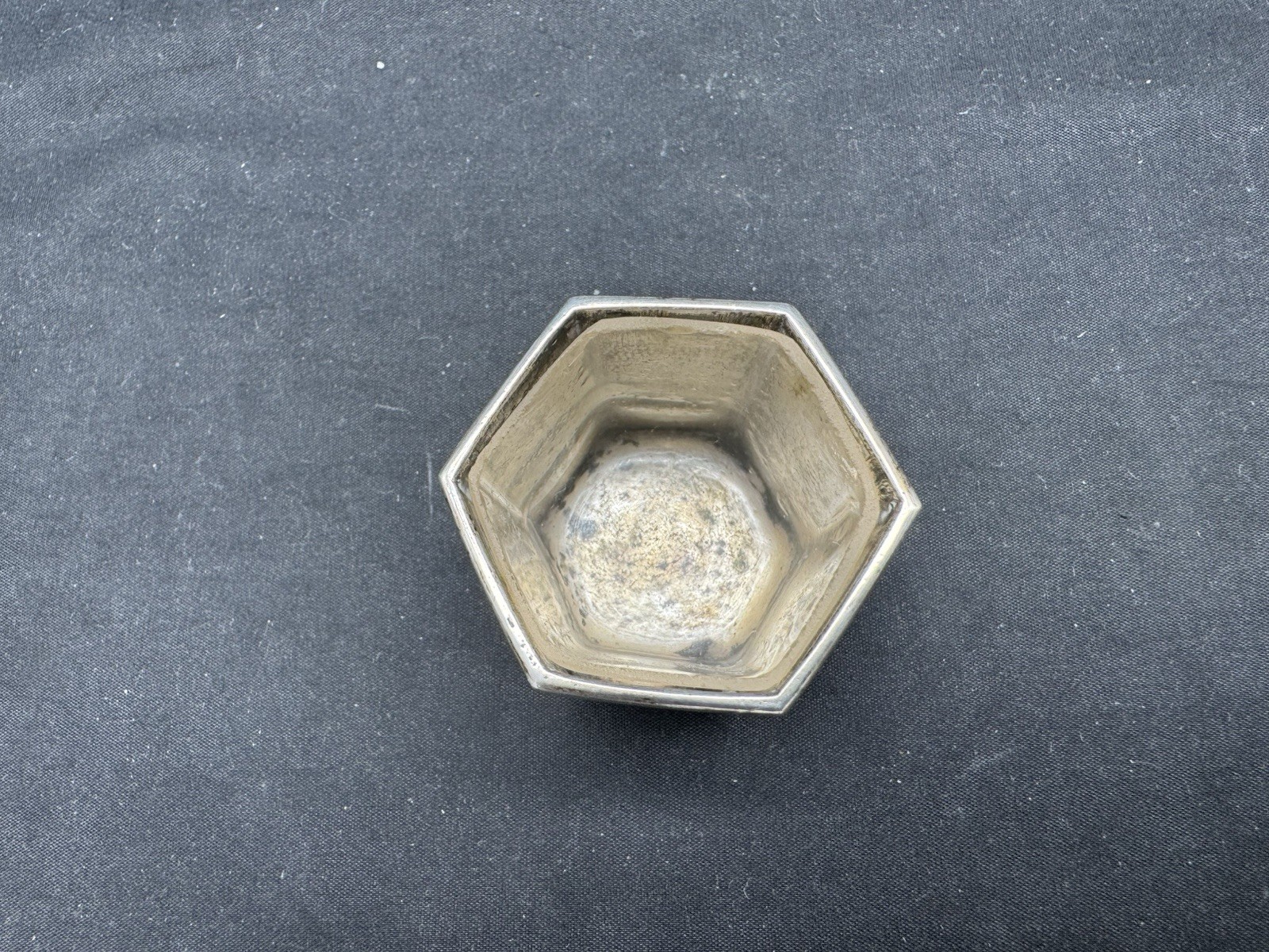 Antique Chinese Export Sterling Silver Salt Cellar w/ Glass Insert