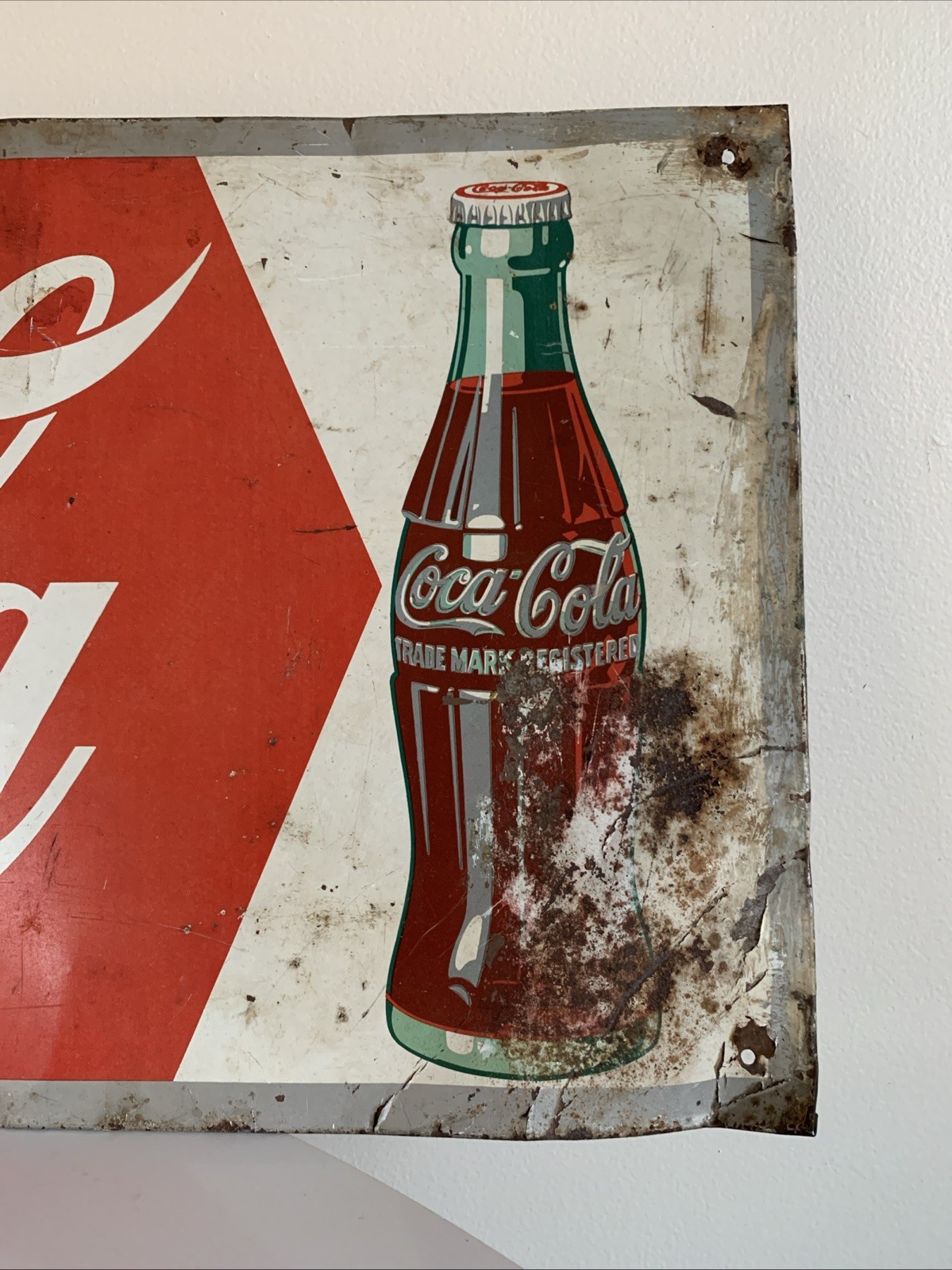 Original Mid Century Vintage Coca Cola Metal Sign Coke Advertising 33.5” X 11.5”