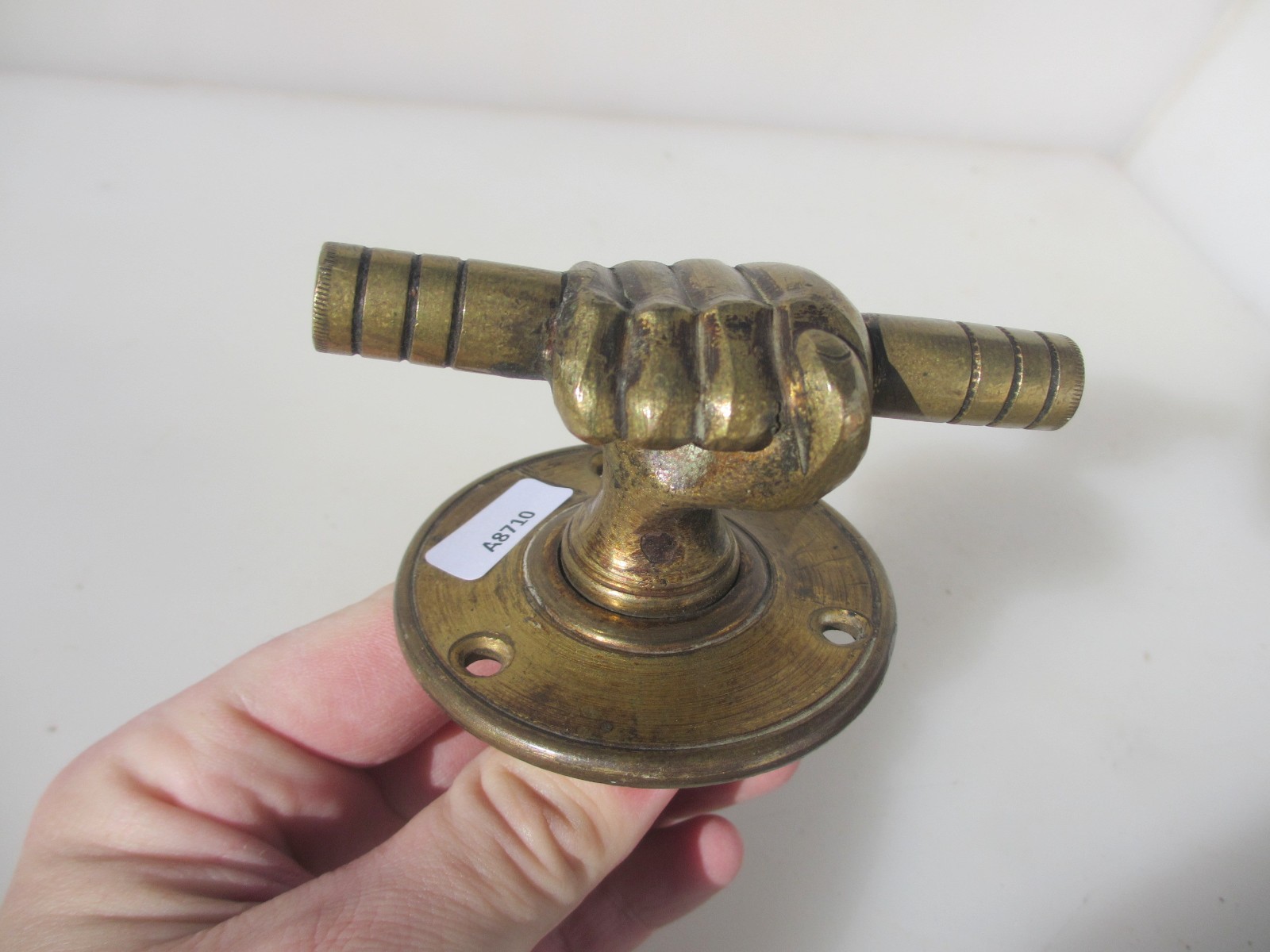 Antique Brass Safe Handle Centre Door Knob Pull Fist Hand Holding Rod Victorian