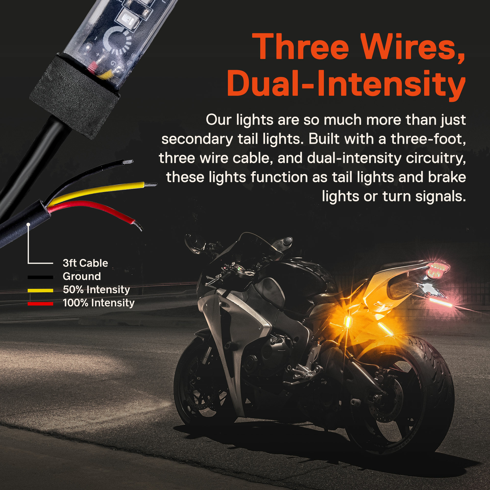 2pc 5" Flexible Motorcycle Amber LED Running & Turn Signal Tail Light Strip Kit