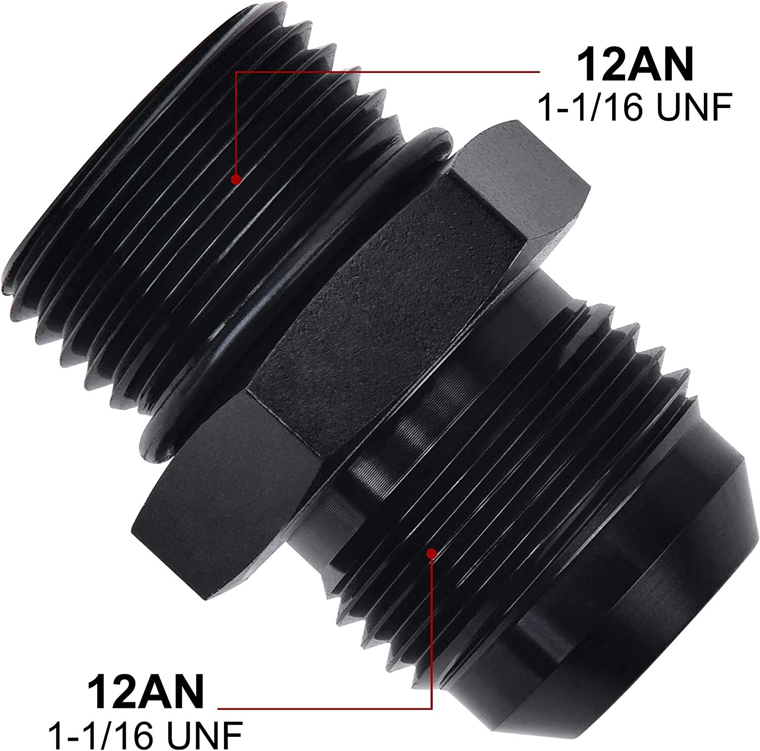 ORB O-ring AN12 12AN to AN12 12AN Male Adapter Fitting Black Pack of 2