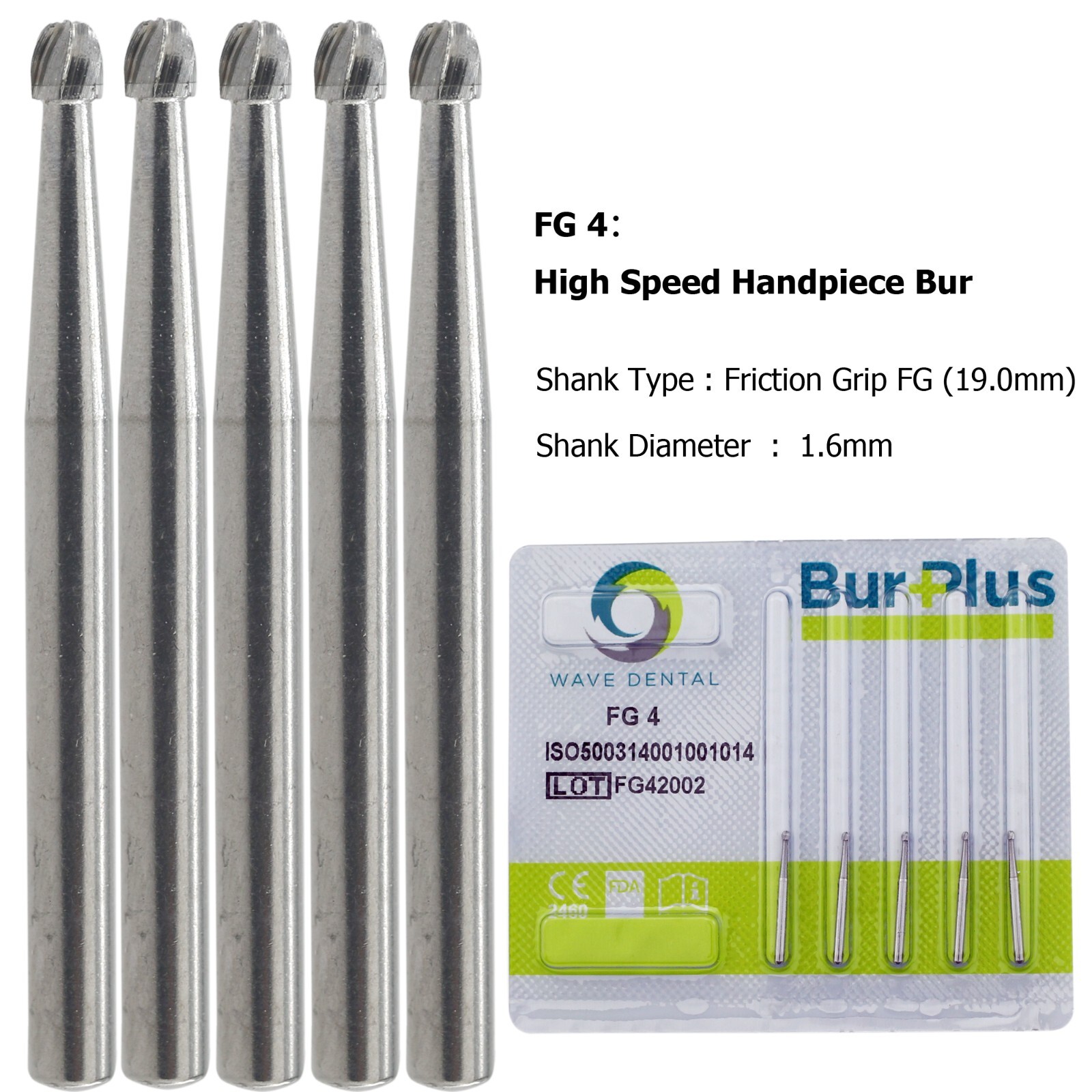 Wave Dental Surgical Burs 25mm Carbide Bur Friction Grip FG Round For High Speed