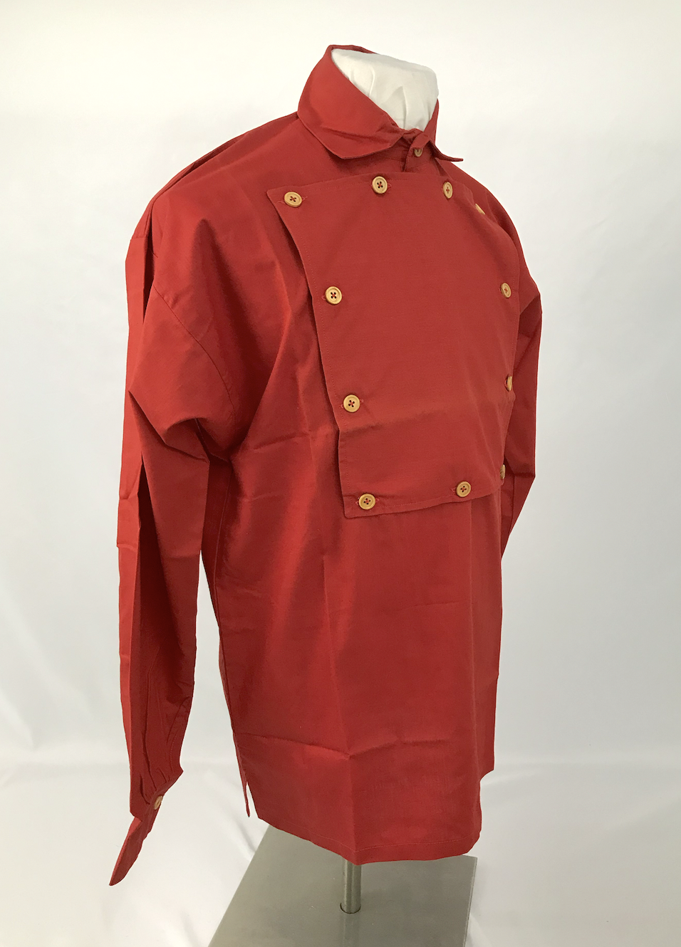 Red Bib Front Firemans Shirt w/Wood Buttons- Reenactment, Civil War - Size Small