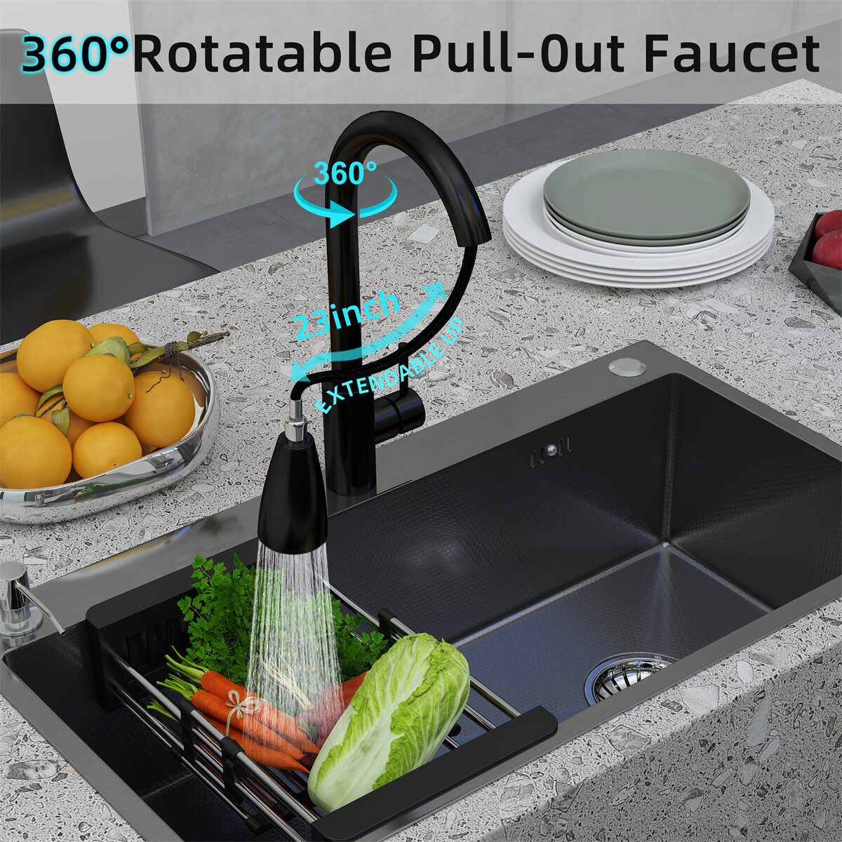 Black Drop In Kitchen Sink Workstation 28/30/32 Inch Single Bowl Stainless Steel