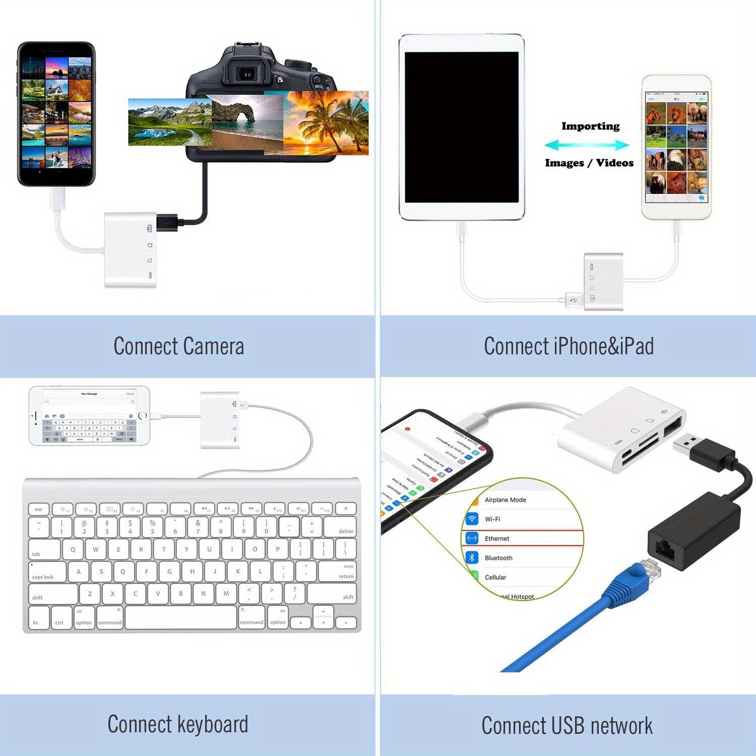 4 in1 USB to Card Reader Adapter USB Camera Micro SD Memory Slot for iPhone iPad
