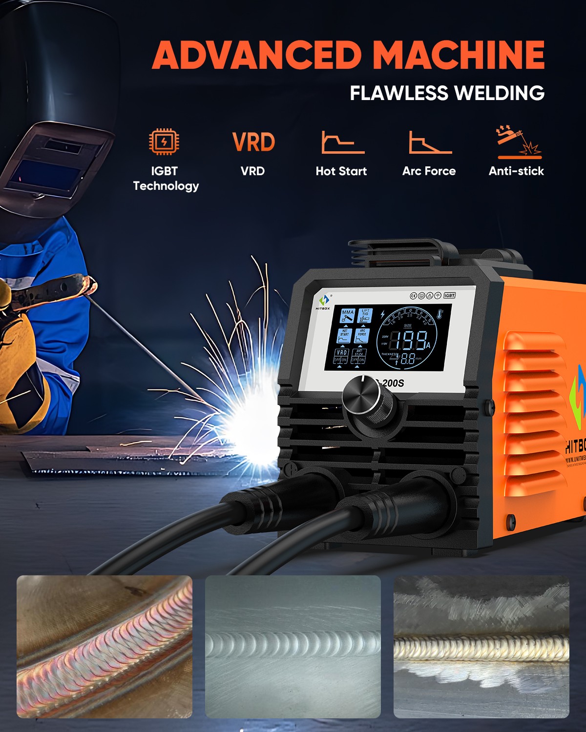 HITBOX 200A Stick Welder 110V ARC MMA Lift TIG 2-in-1 Welding Machine Houeshold