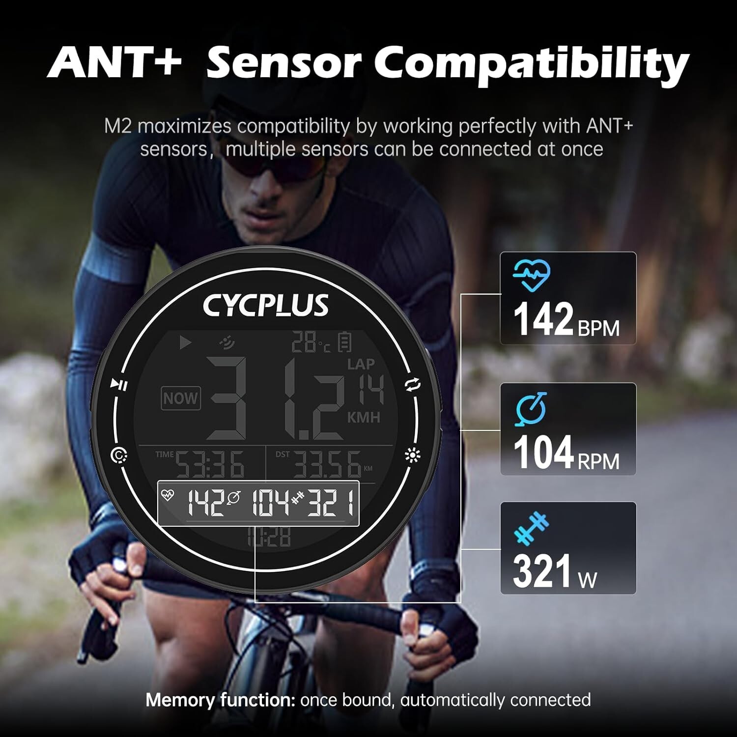 CYCPLUS Wireless GPS Bike Computer, ANT+ Bluetooth Cycling Speedometer Odometer