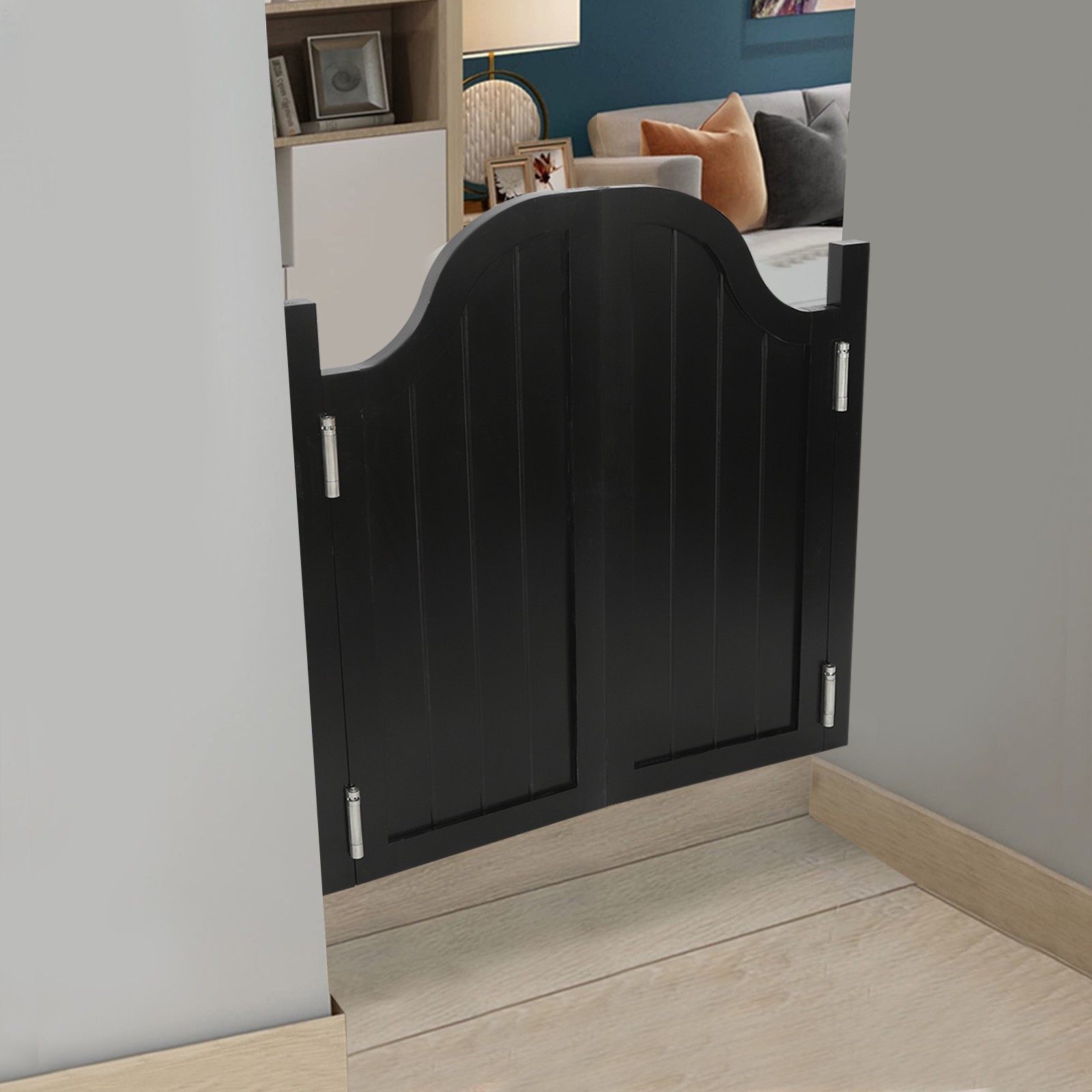 Black Entrance Partition Swing Solid Wood Door Pine Wood Partition Door for Shop