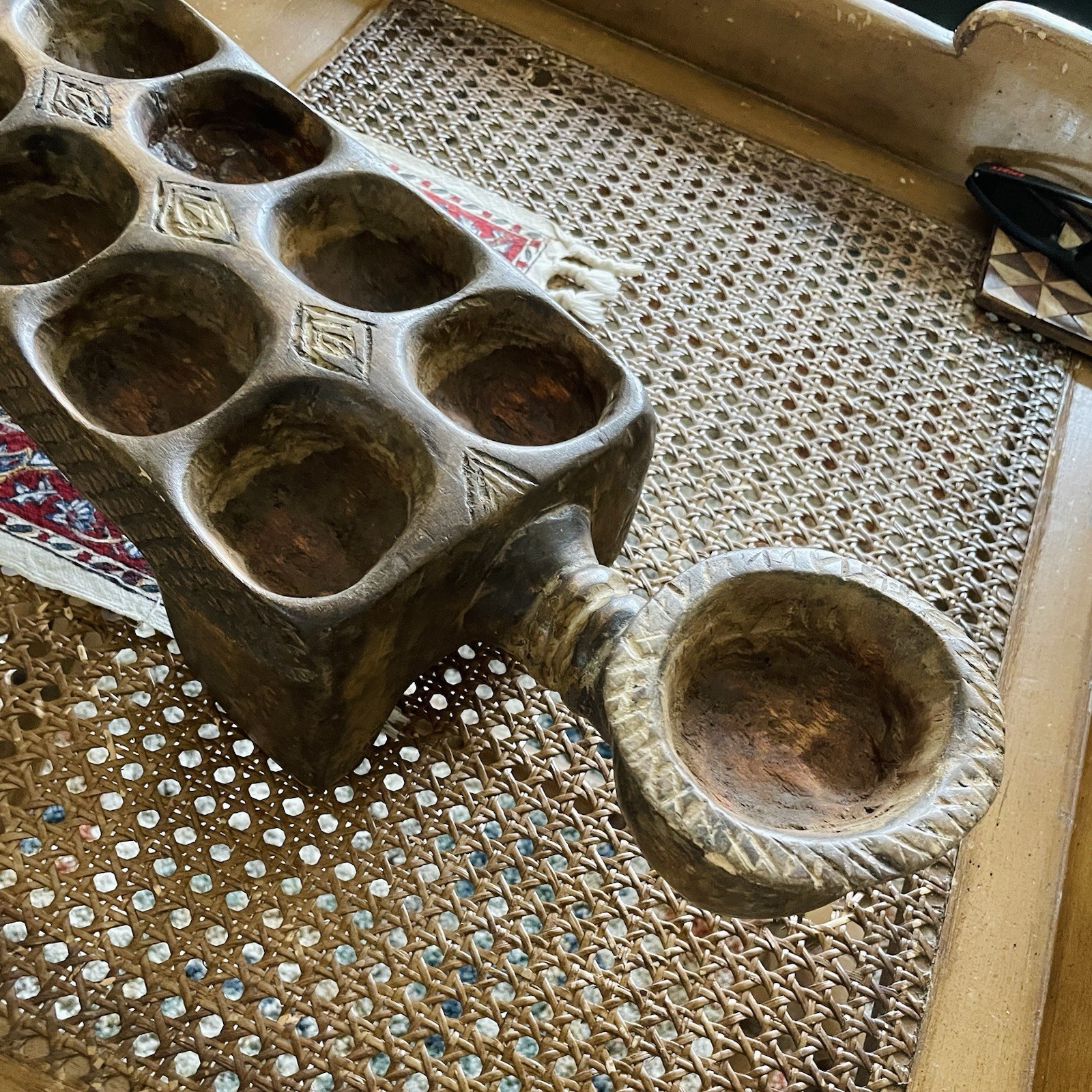 Antique Hand Carved African Woman Man Figural Mancala Game Board Tribal Art