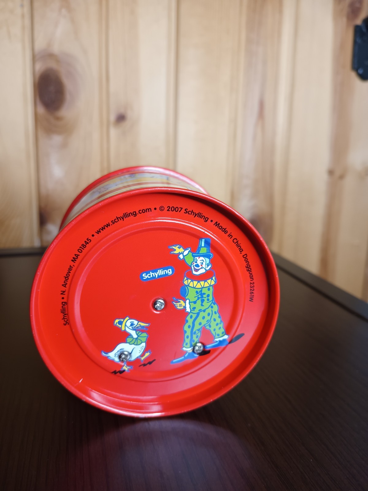 Schylling Classic Round Clown Tin Music Box Toy W/ hand crank Works! 2017