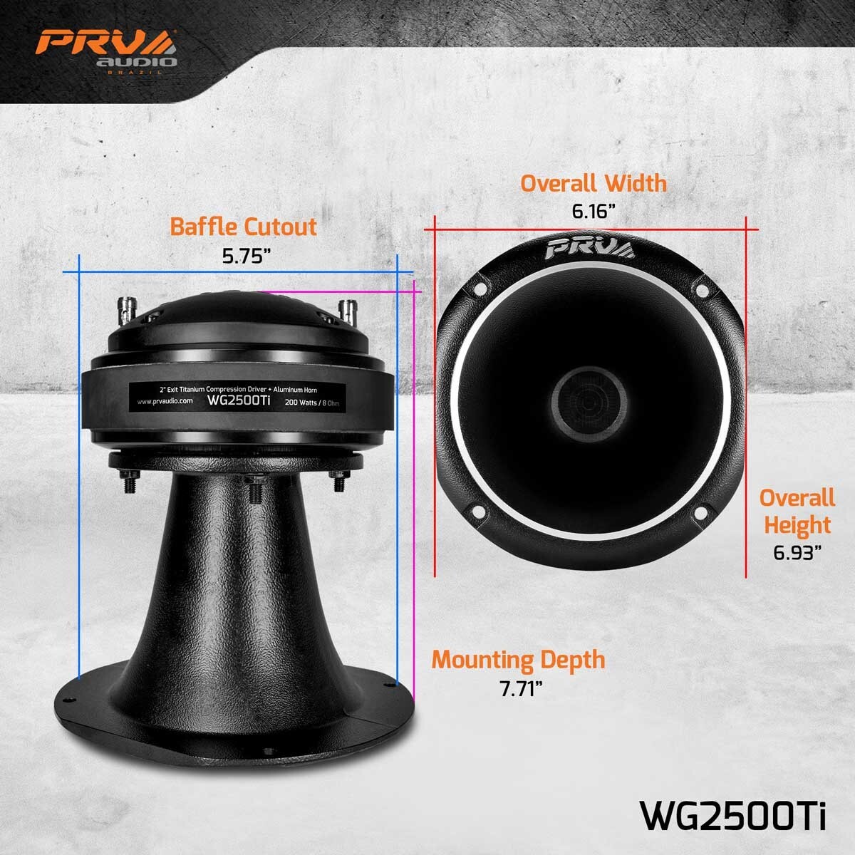 PRV Audio WG2500Ti 2" Titanium Compression Driver + WG14-50CR Horn Pro 200 Watts