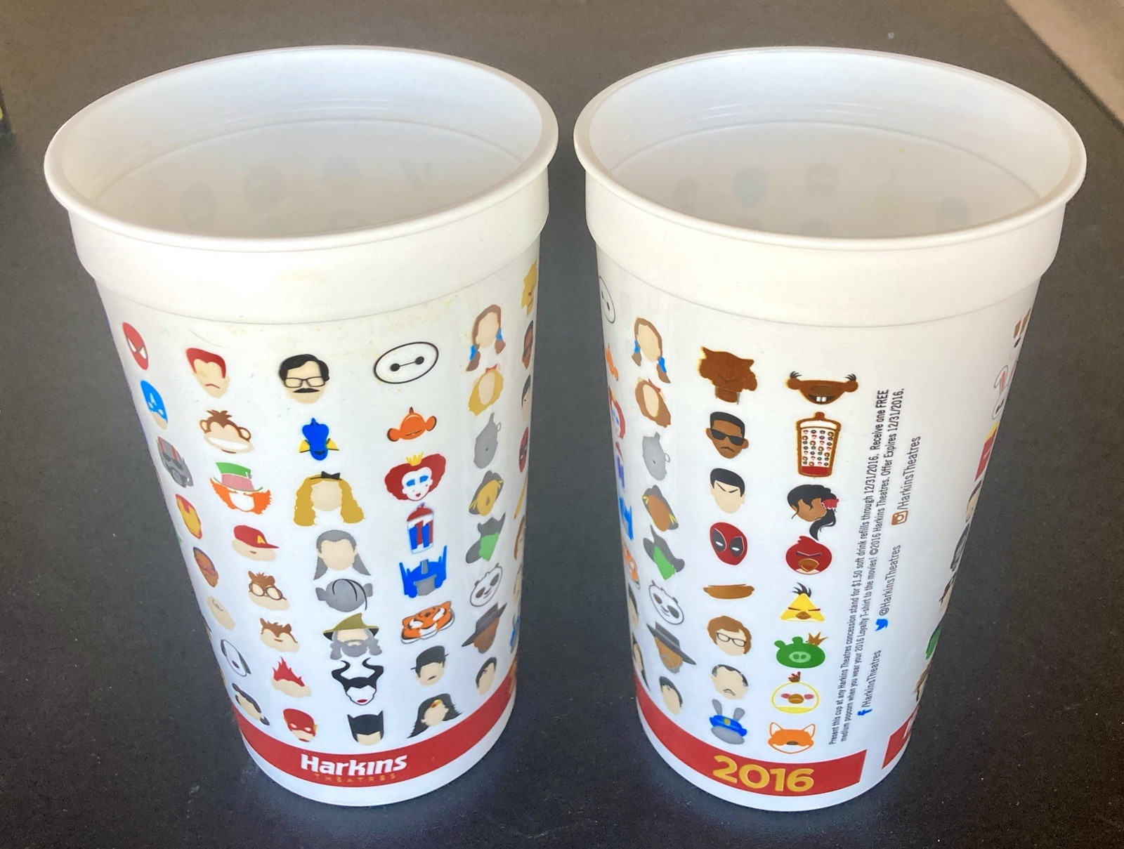 2 RARE 2016 Harkins Theatres Collectible 32 oz Plastic Cups STAR WARS DC MARVEL
