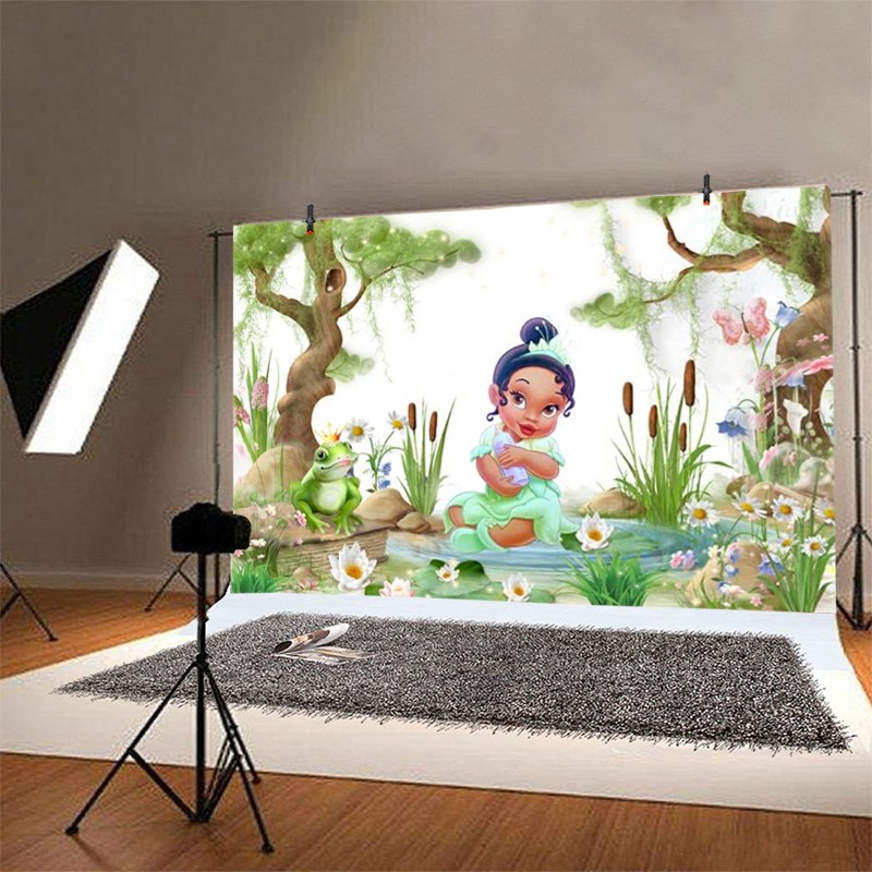 Princess Tiana Frog Backdrop Baby Shower Birthday Party Custom Background Fabric