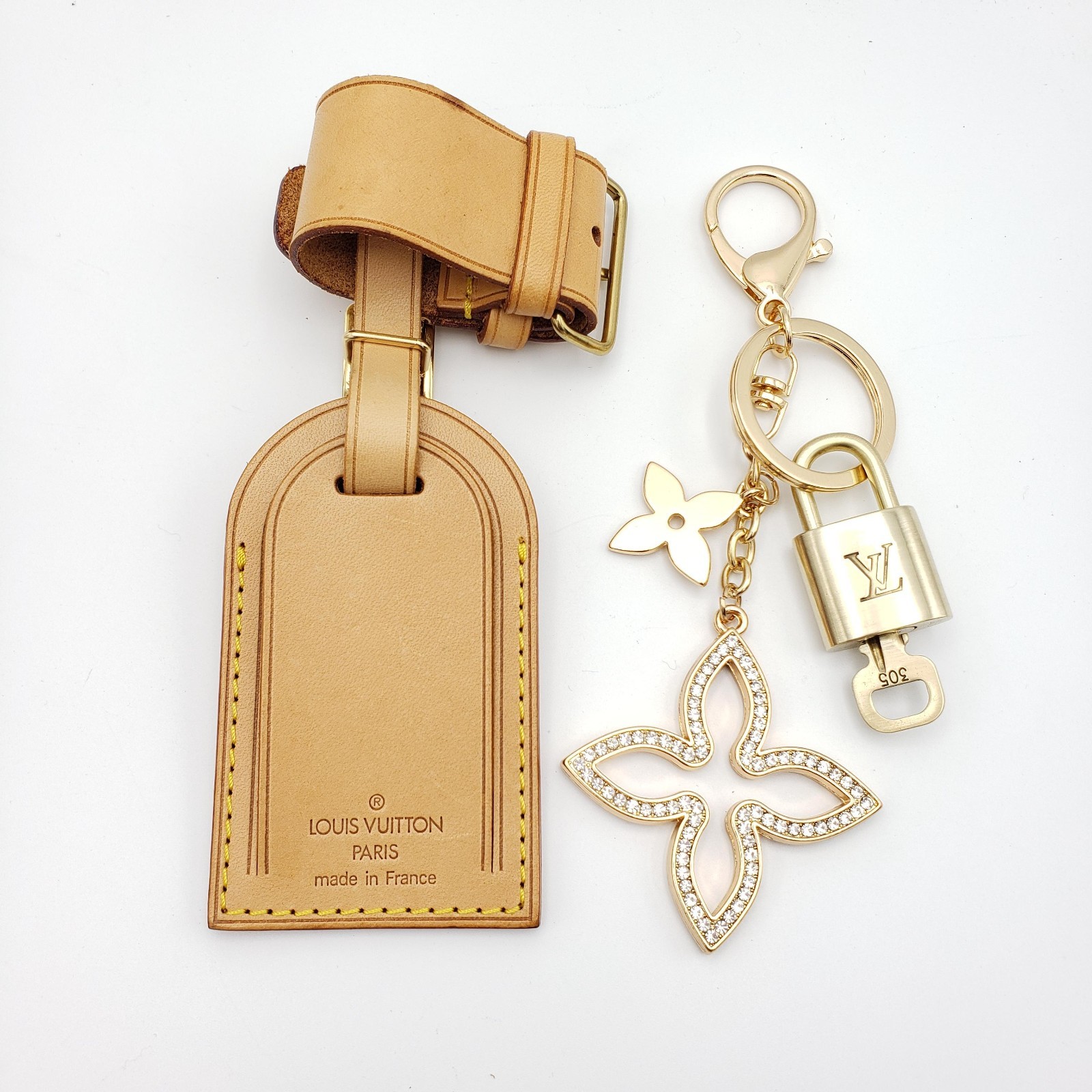 Authentic Louis Vuitton Luggage Nametag and Gold Padlock with Unbranded Keycharm