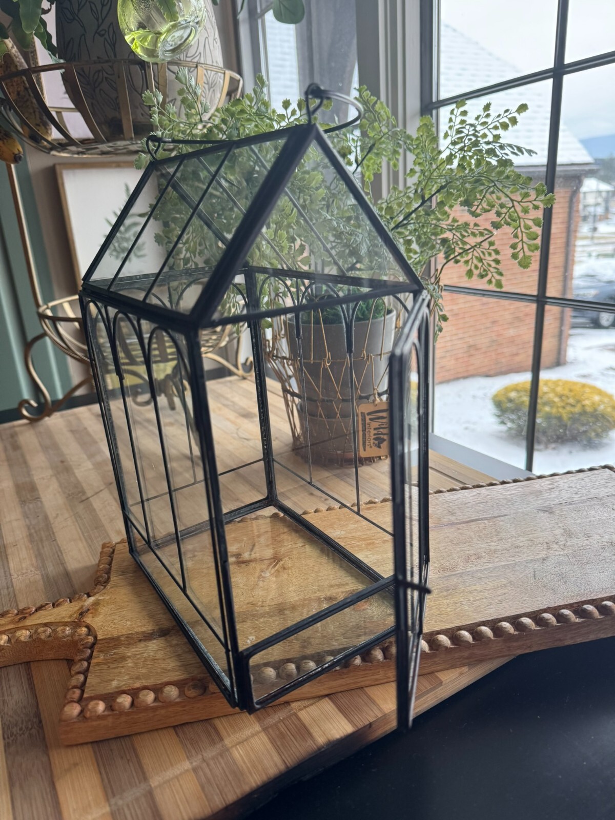 Antique Terrarium Glass w/ Metal Wardian Case Plant Container Miniature Garden