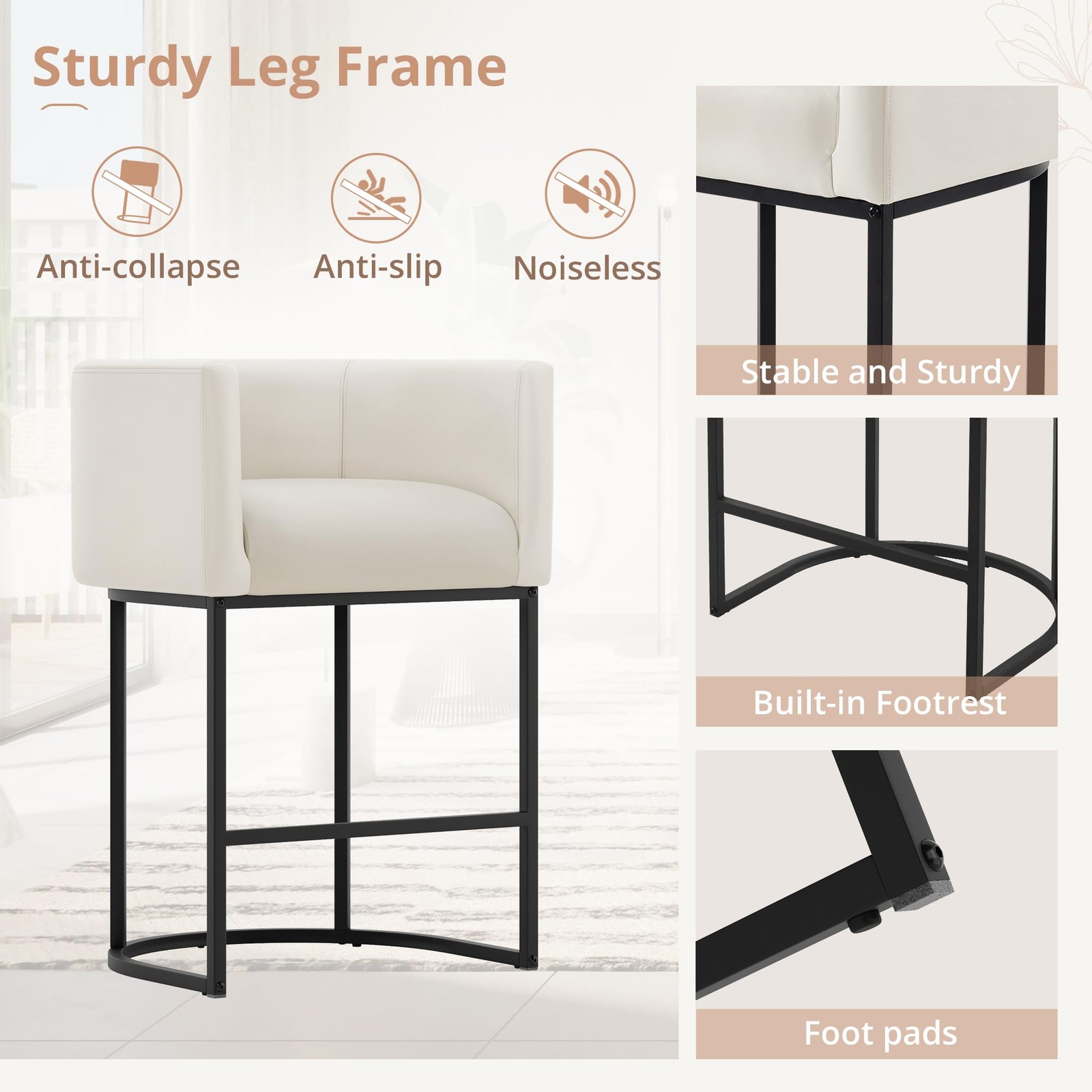 27" H Counter Height Bar Stools Modern Barrel Counter Stools with Backrest