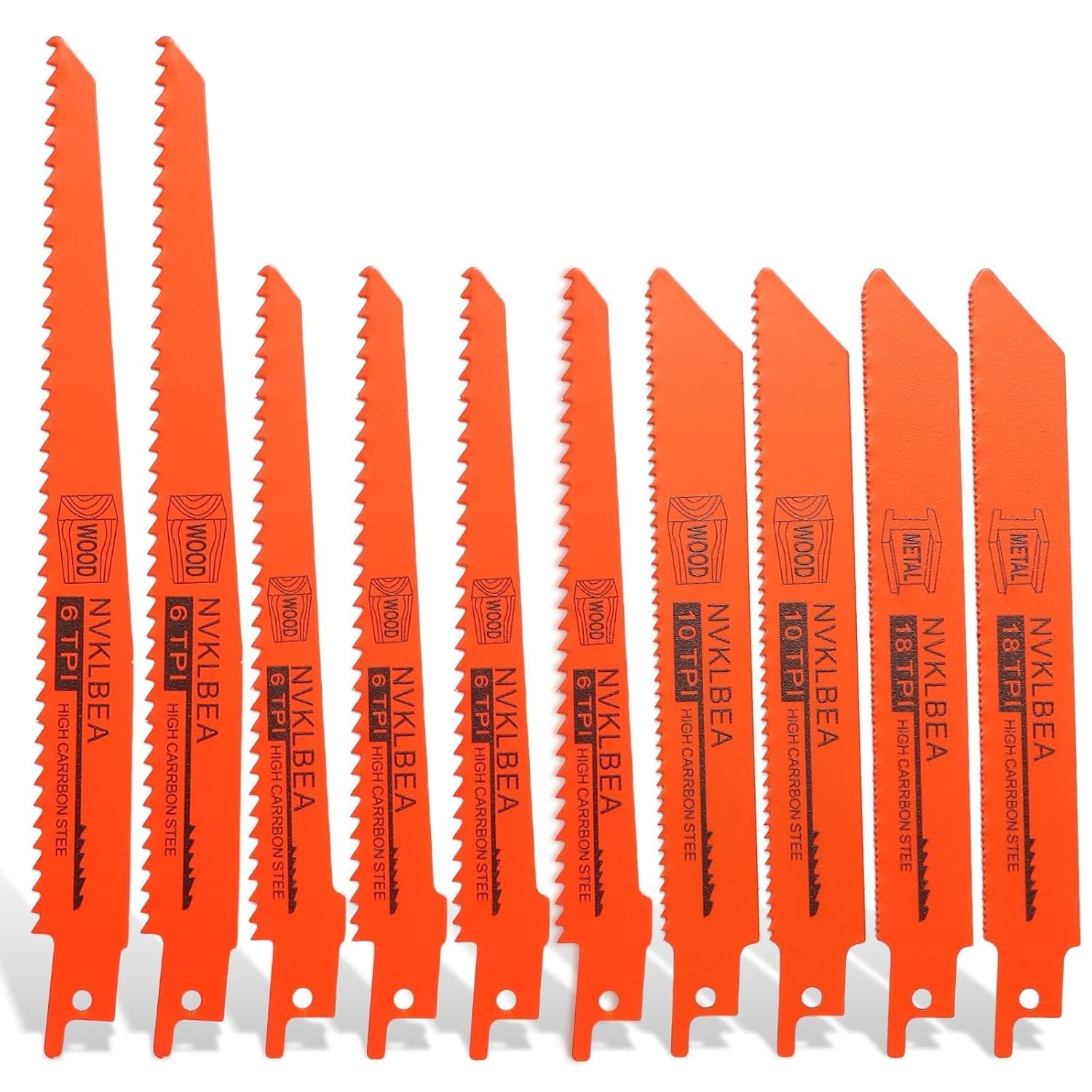 10-Piece Reciprocating Saw Blades 6 & 8 Inch Wood & Metal Cutting Saw Blades Pre
