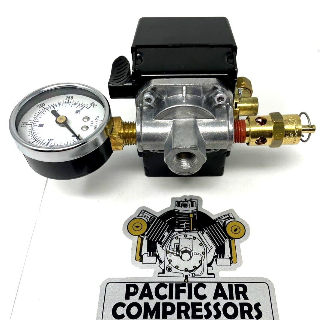 2 STAGE AIR COMPRESSOR PRESSURE SWITCH KIT 175 PSI OFF SAFETY VALVE / GAUGE