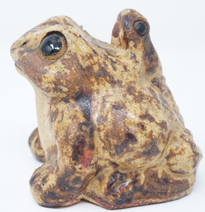Vintage Japan Shigaraki Ware Toad With Baby Good Luck Figurine 2.5"