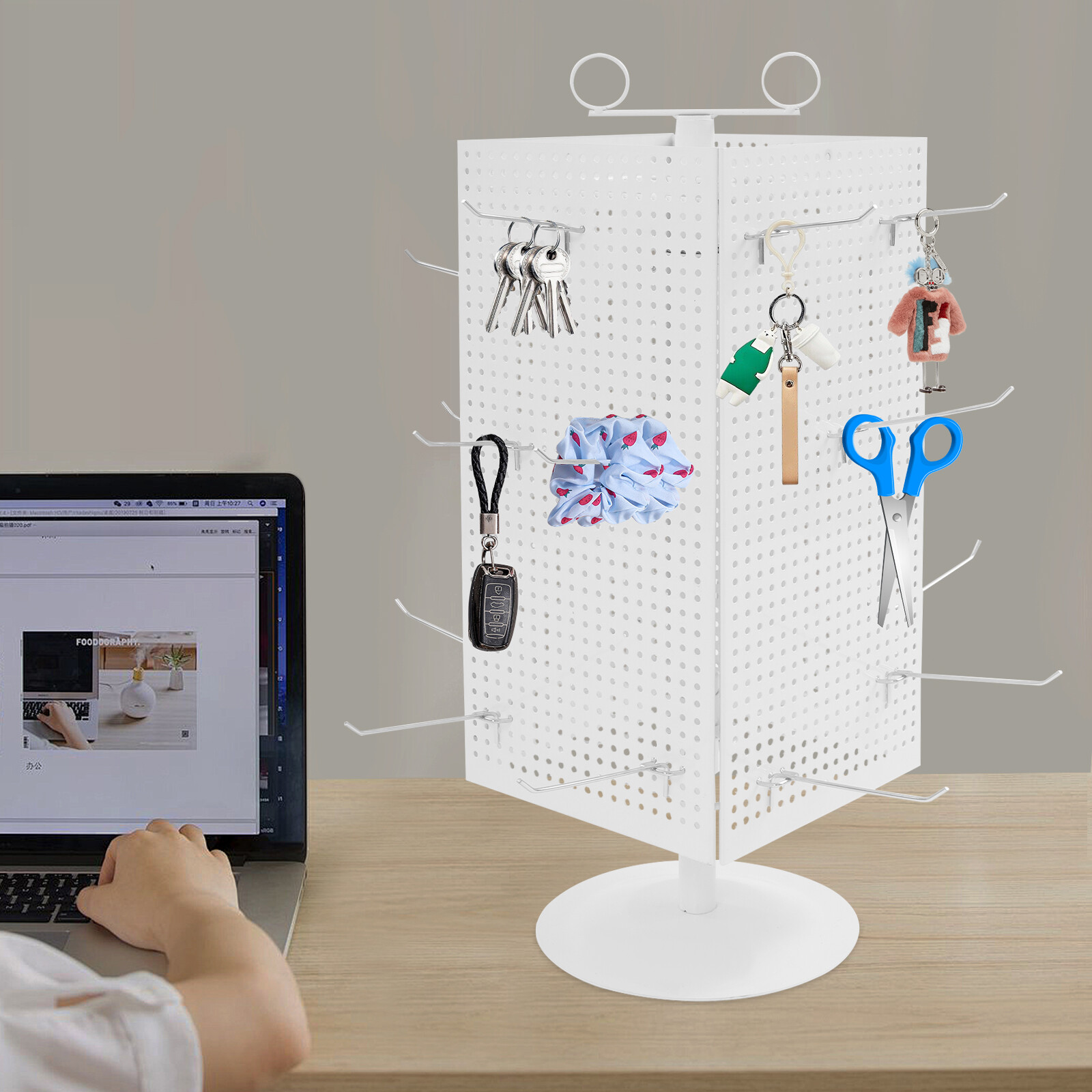 Retail Iron Counter Spinner & Rotating Pegboard Display Stand W/ 20* Hooks