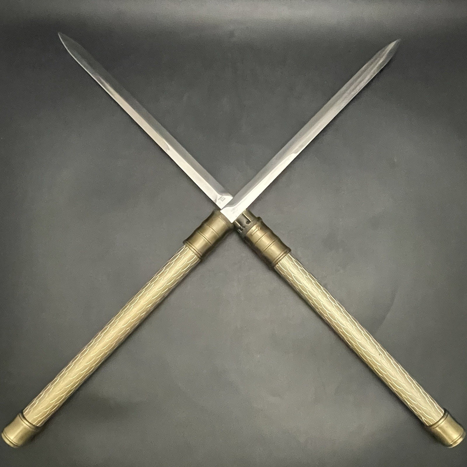Defender 24.5" Fantasy Stainless Steel & Brass Dual Short Swords/Escrima Stick