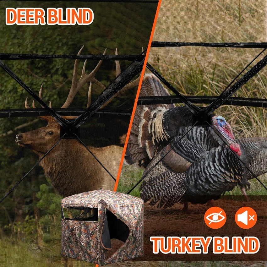 Hunting Blind 270/360 Degree See Through Ground Blind，2/3 Person 300D