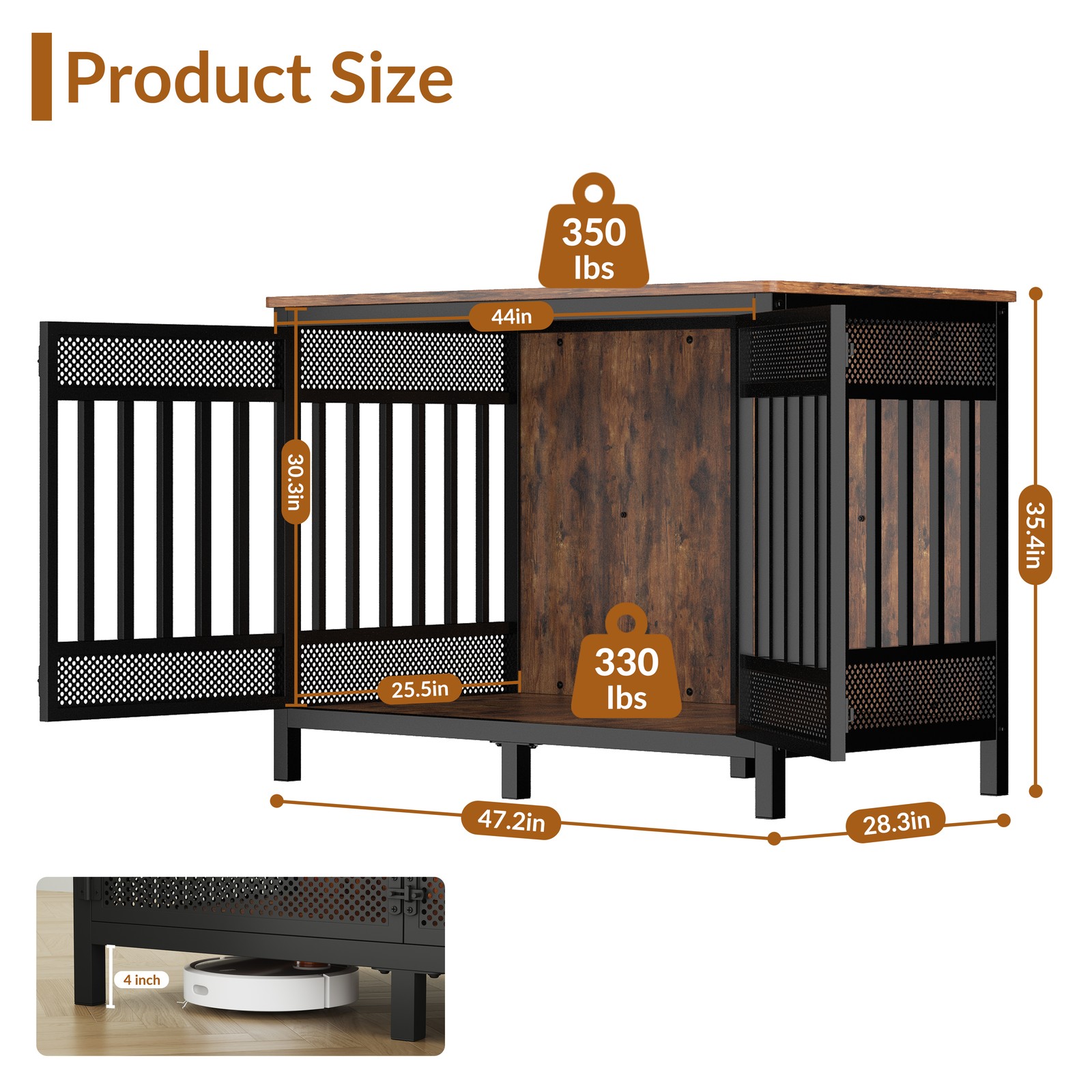 47in Wooden Dog Crate Furniture Style Cage Heavy Duty Indoor Kennel for Big Dog