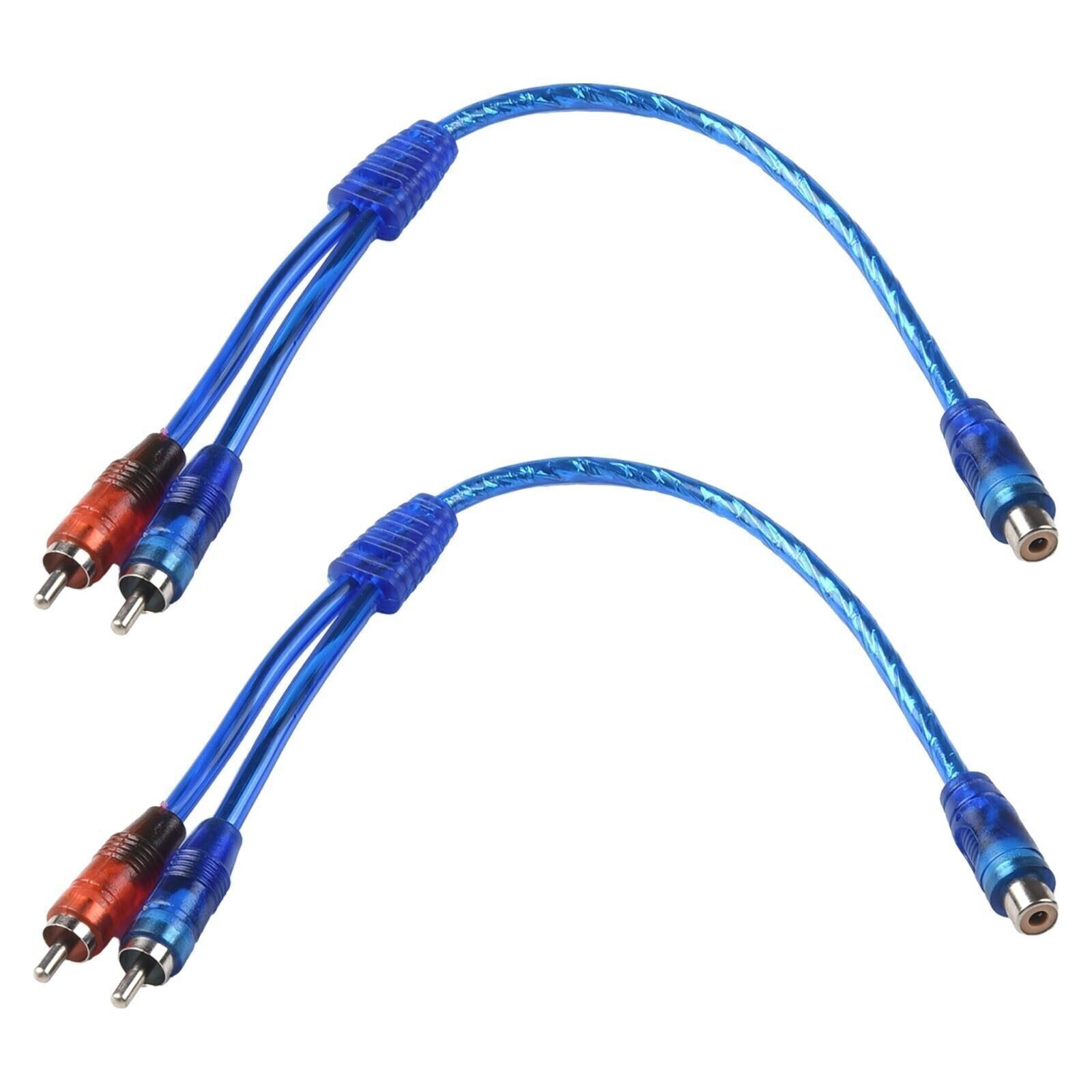 2pcs RCA Y Splitter Audio Jack Cable Adapter 1 Female to 2 Male Connector Blue