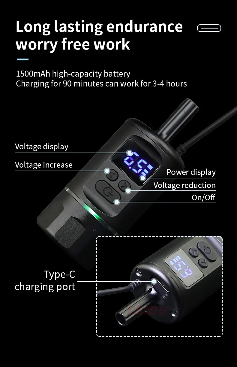 Wireless Tattoo Cartridge Grip Build-in Battery Handle 2 in 1 For Power Supply