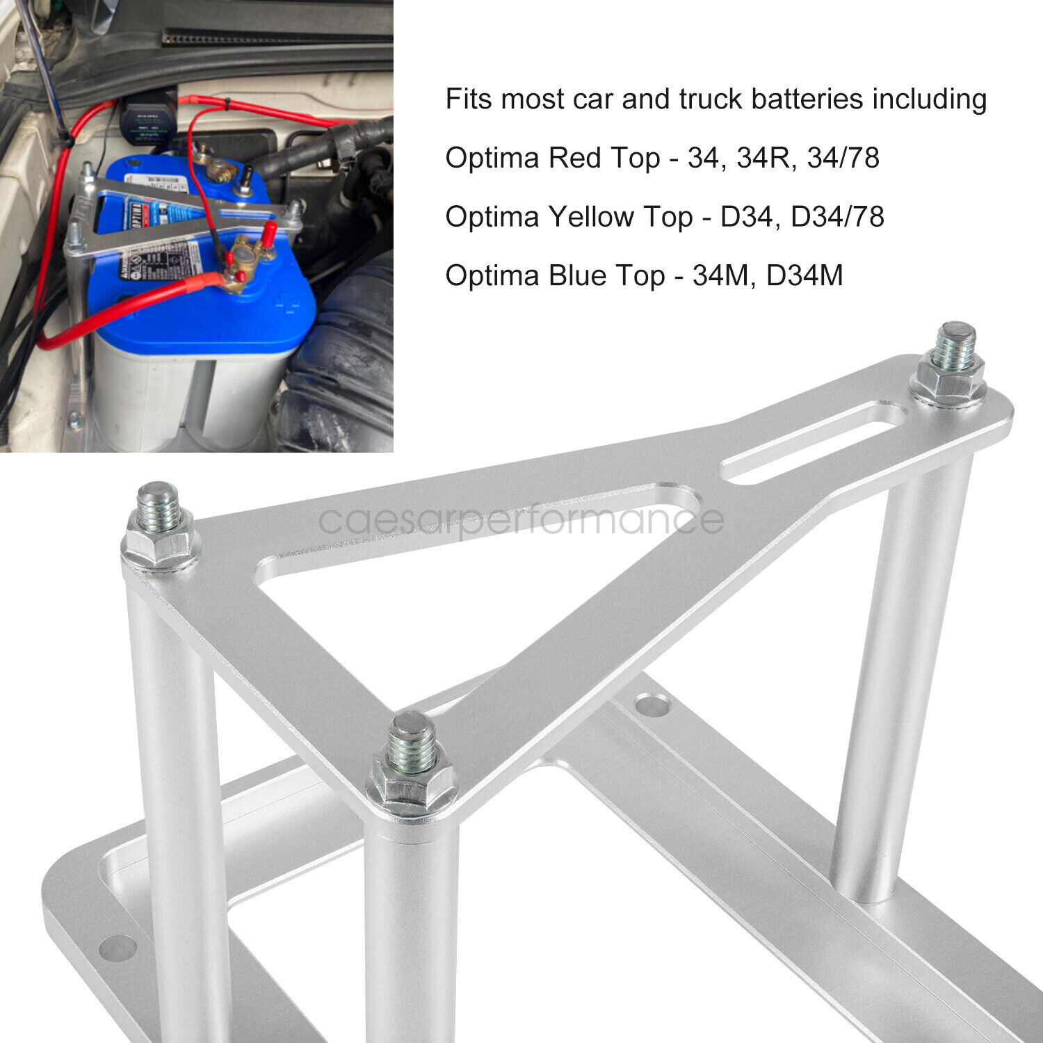 Universal Billet Battery Tray Hold Down Trunk Relocation Box 551181