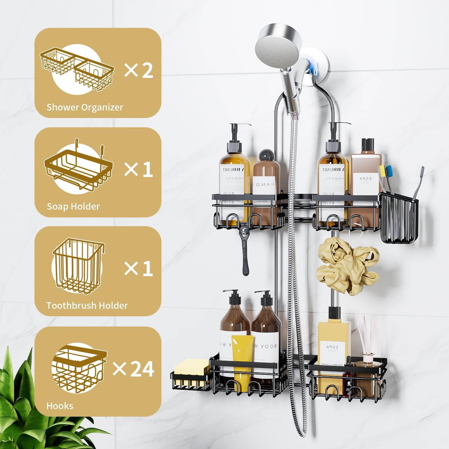 Shower Caddy Hanging for Handheld Showerheads, Rustproof Hanging Shower