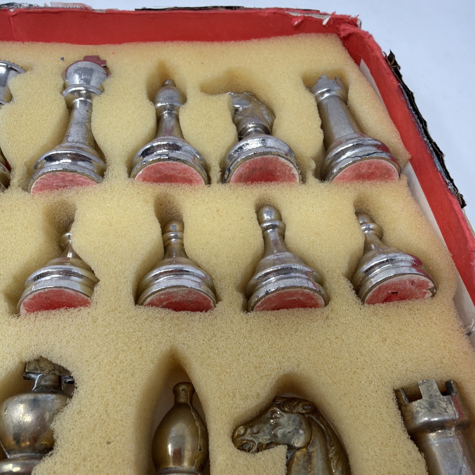 Italian 3" Brass and Cast Metal Complete Set of 32 Chess Pieces