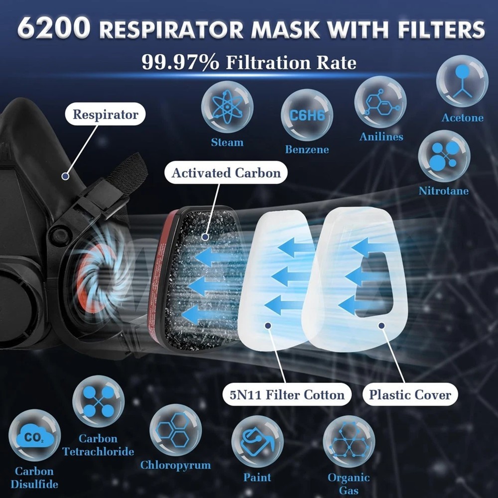 16 in 1 Half Face Gas Mask Facepiece Spray Painting Respirator Safety For 6200