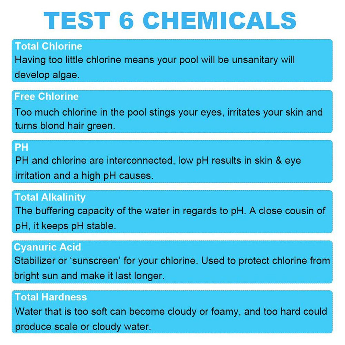 200PCS 6IN1 Chlorine Dip Test Strips Hot Tub SPA Swimming Pool PH Tester Paper