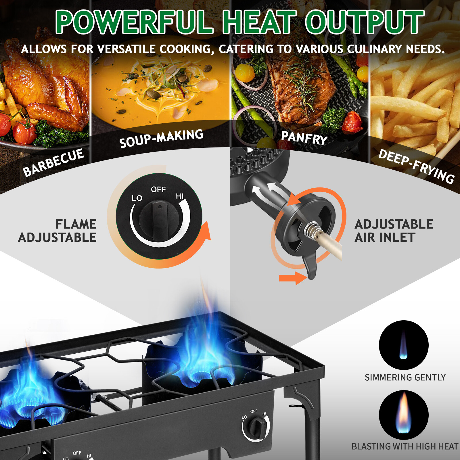 Zokop Portable Propane 225000-BTU 1-3 Gas Burners Outdoor Cooker Stove BBQ Grill