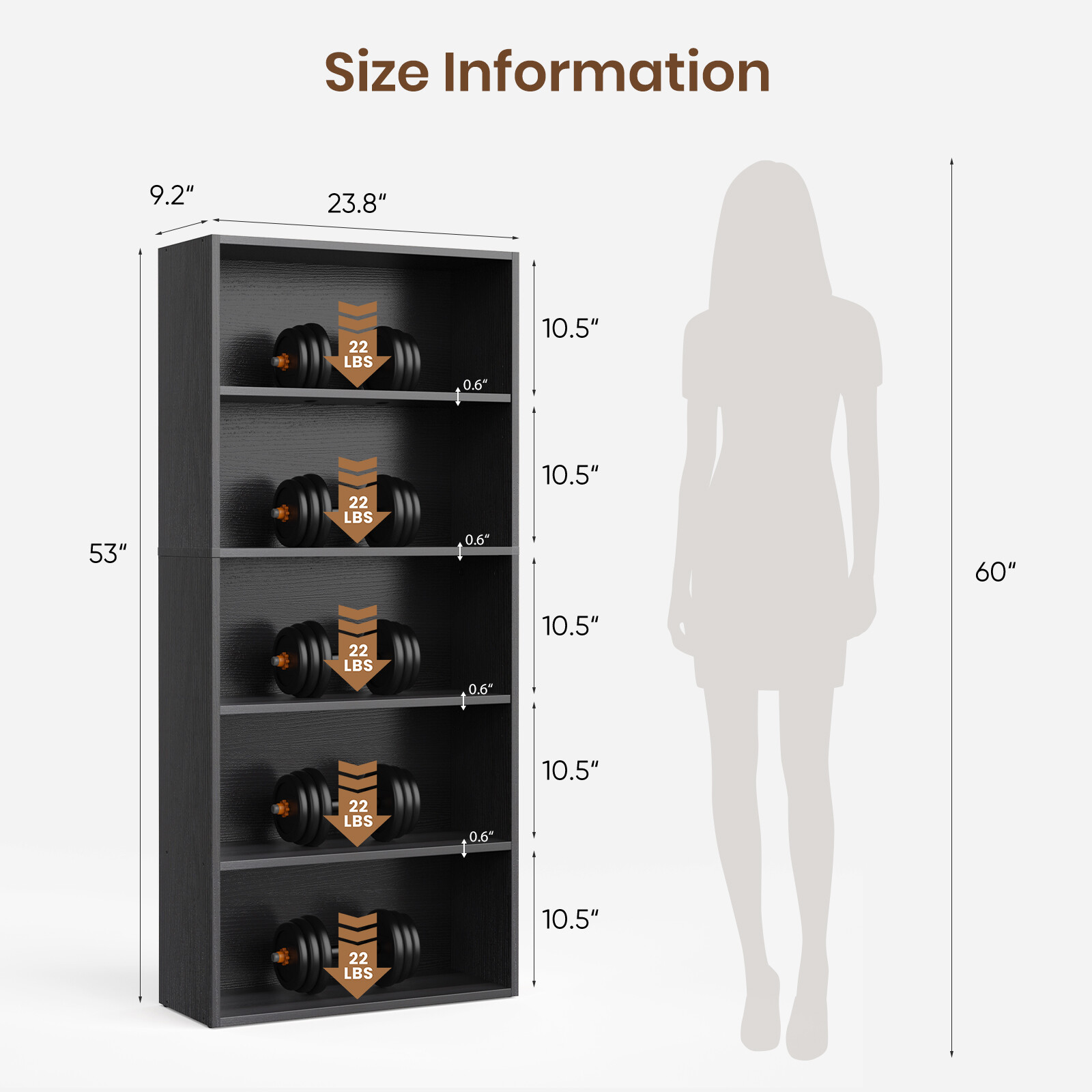 Bookshelf 5/6Tier Storage Shelf Adjustable Bookcase Open Wood Magazine Organizer