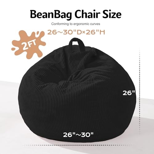 2FT Bean Bag Chair,Teardrop Bean Bags Small Beanbag Chair with 2 FT Black