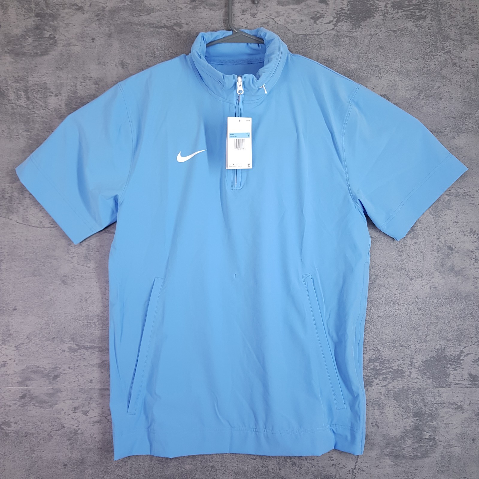 NIKE Football Hooded Woven 1/4 Zip Coaches Jacket Mens MEDIUM UNC Blue White