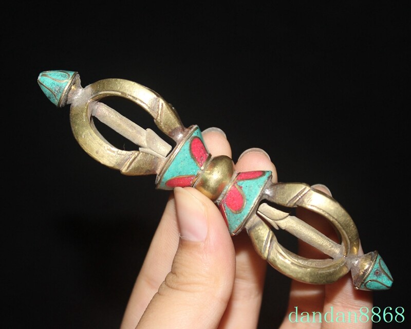 4.4" Tibetan Buddhism temple bronze Gilt Vajra Dorje Phurpa Exorcism Talisman